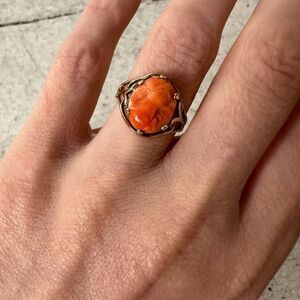 Antique Untested Gold Coral Carved Cameo Ring